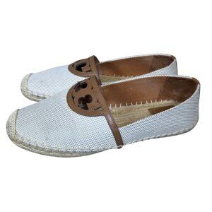 Tory Burch Beige & Brown Women's Canvas & Leather Espadrilles Size 7.5